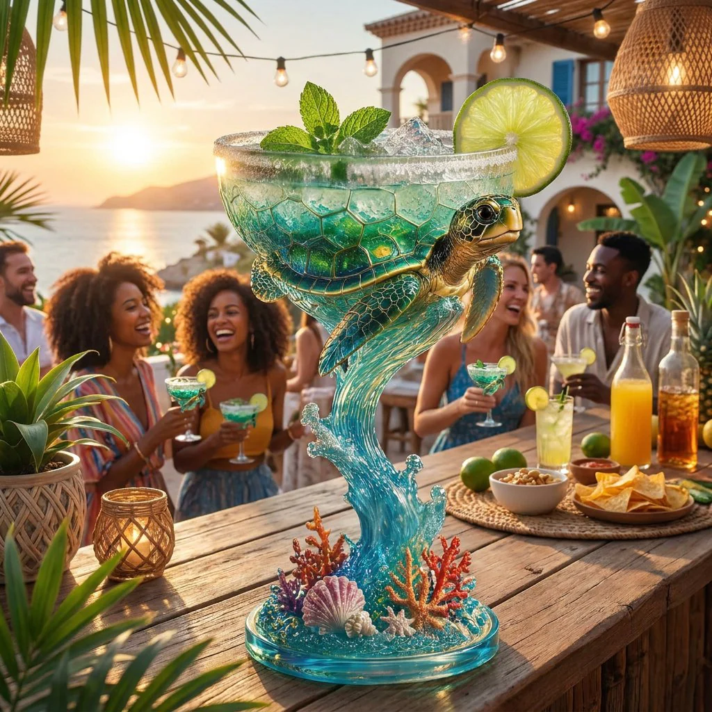 🦜Parrot Paradise Margarita Glass🐢 Tropical Coastal Collector Cocktail Goblet - Image 6