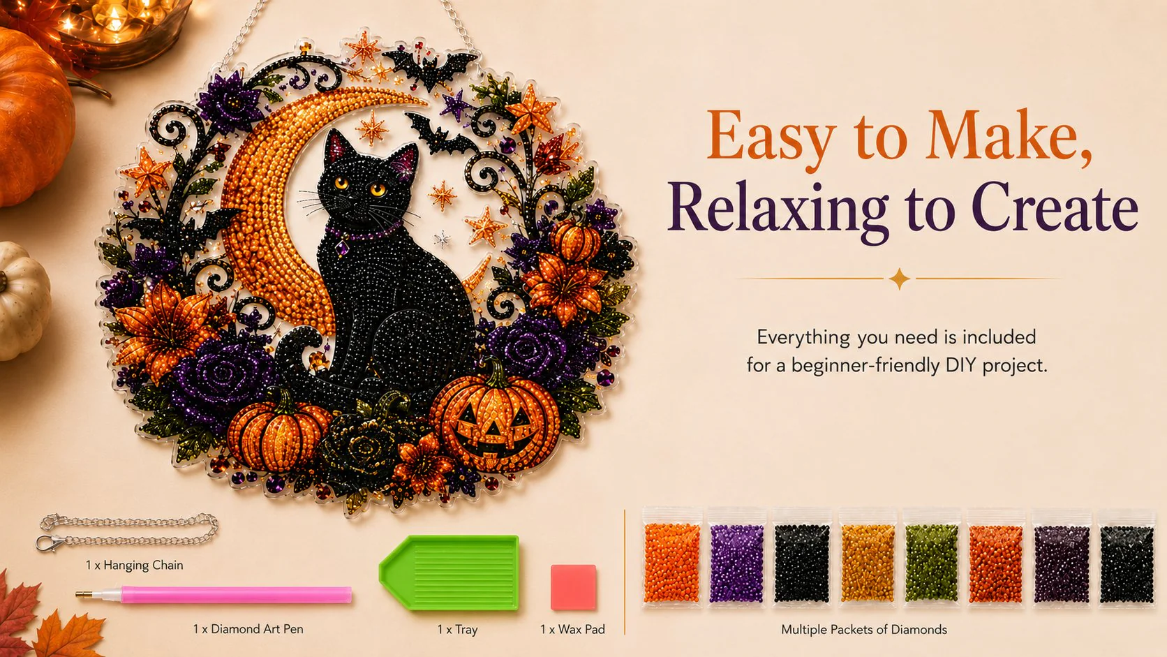 🎃Black Cat Moon Diamond Art Hanging Ornament Kit – Relaxing DIY Halloween Craft 🎃💎 (📦Buy 2 Free Shipping) - Image 11