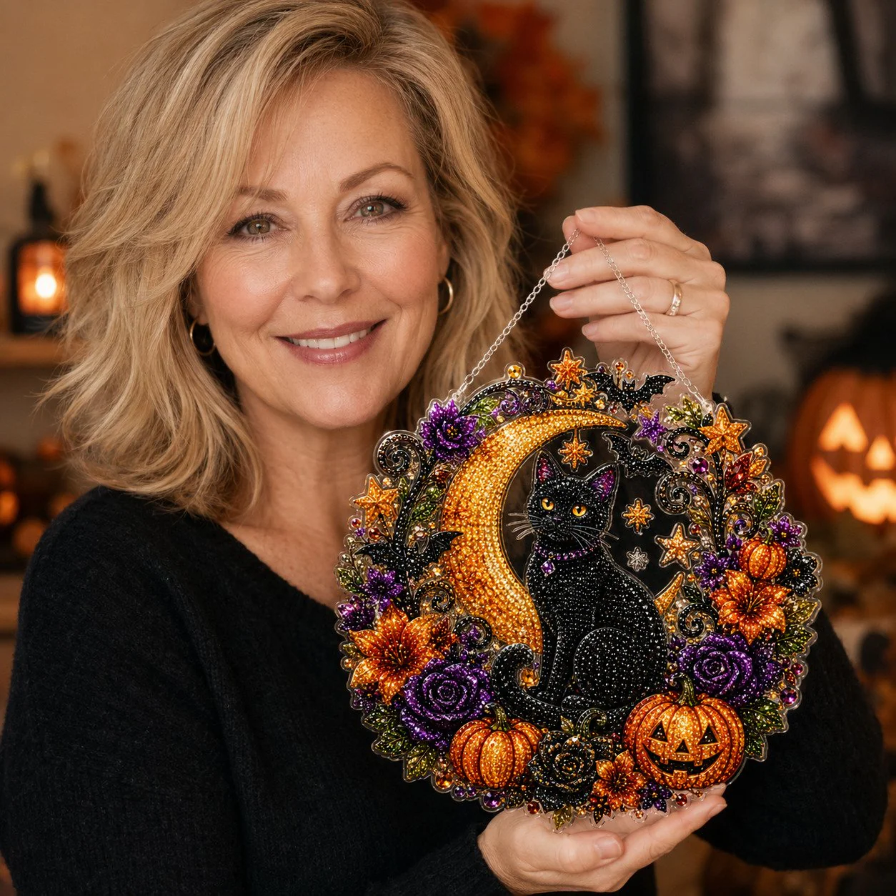 🎃Black Cat Moon Diamond Art Hanging Ornament Kit – Relaxing DIY Halloween Craft 🎃💎 (📦Buy 2 Free Shipping) - Image 2