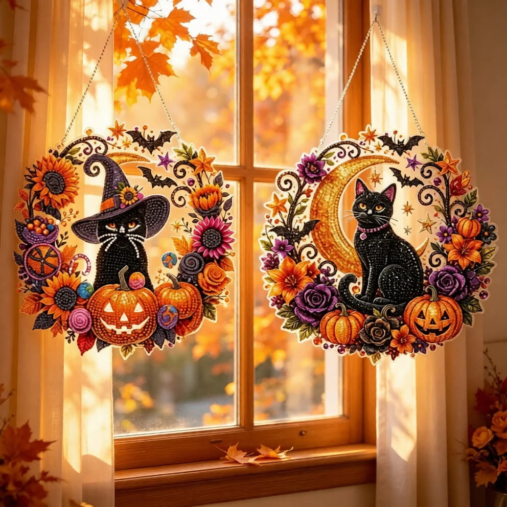 🎃Black Cat Moon Diamond Art Hanging Ornament Kit – Relaxing DIY Halloween Craft 🎃💎 (📦Buy 2 Free Shipping) - Image 3