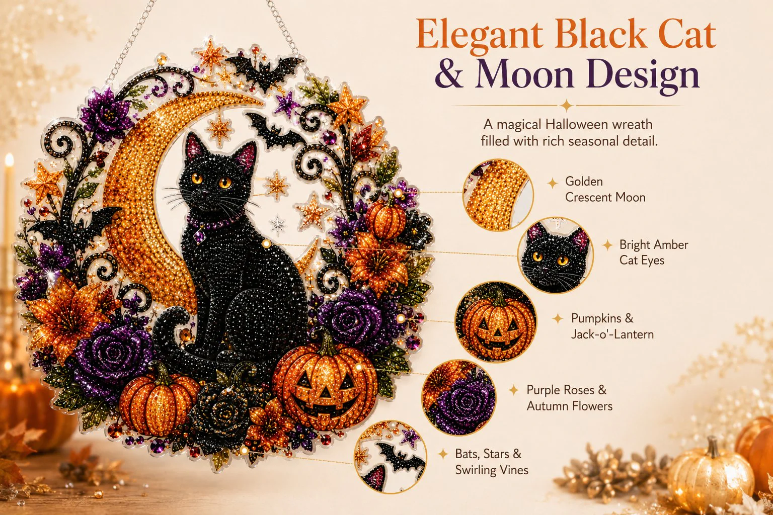 🎃🎃Black Cat Moon Diamond Art Hanging Ornament Kit – Relaxing DIY Halloween Craft 🎃💎 (📦Buy 2 Free Shipping) - Image 8