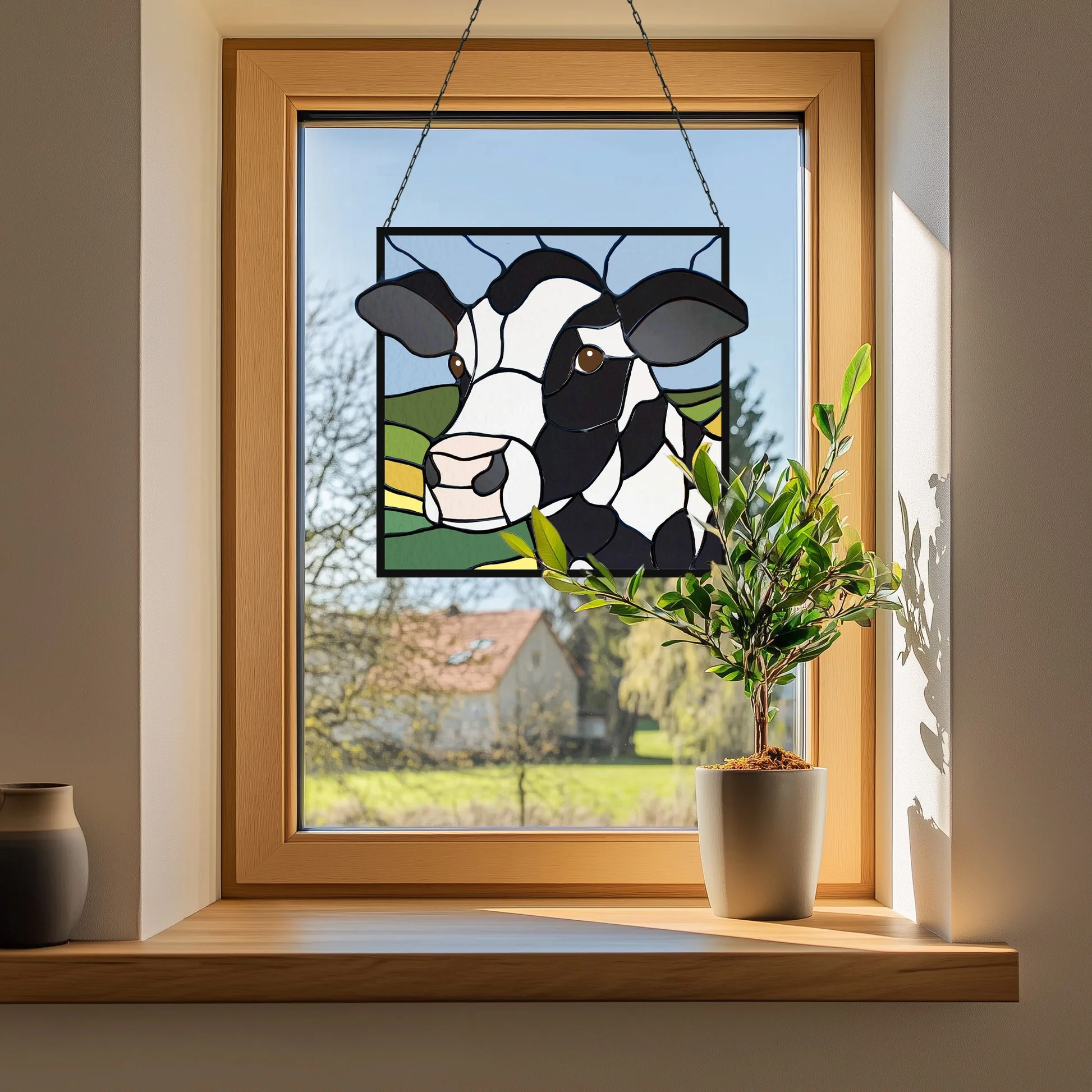 Handcrafted Cow Stained Glass Hanging Panel - Image 2