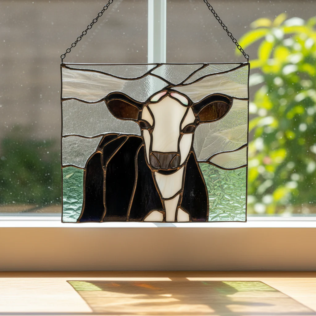 Handcrafted Cow Stained Glass Hanging Panel - Image 3