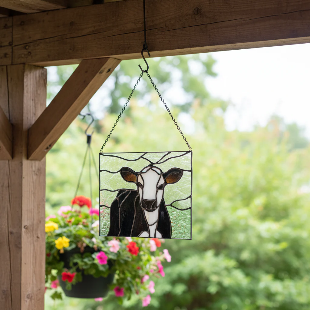 Handcrafted Cow Stained Glass Hanging Panel - Image 4