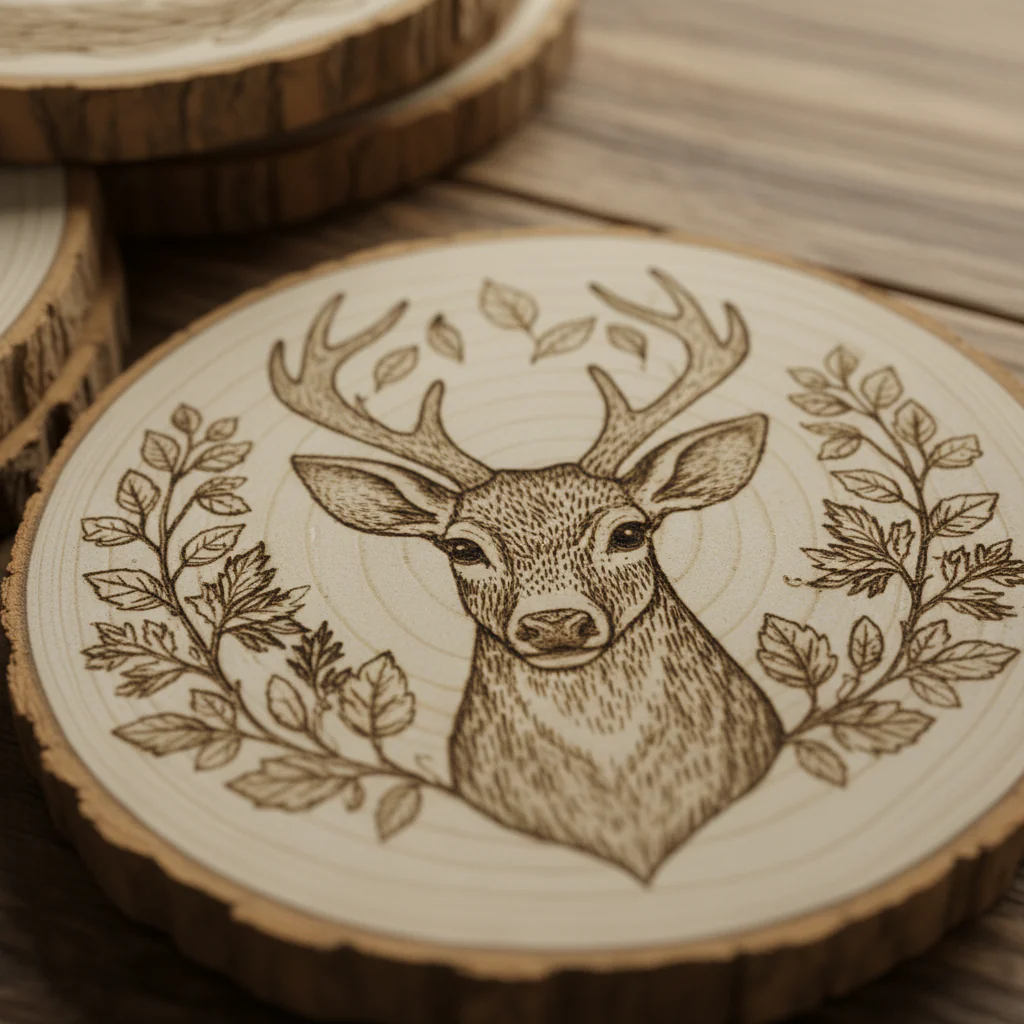 Handcrafted Wooden Animal Coasters Set - Image 2