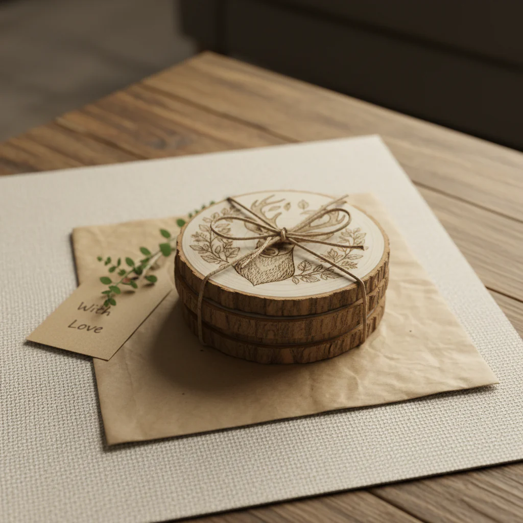 Handcrafted Wooden Animal Coasters Set - Image 7
