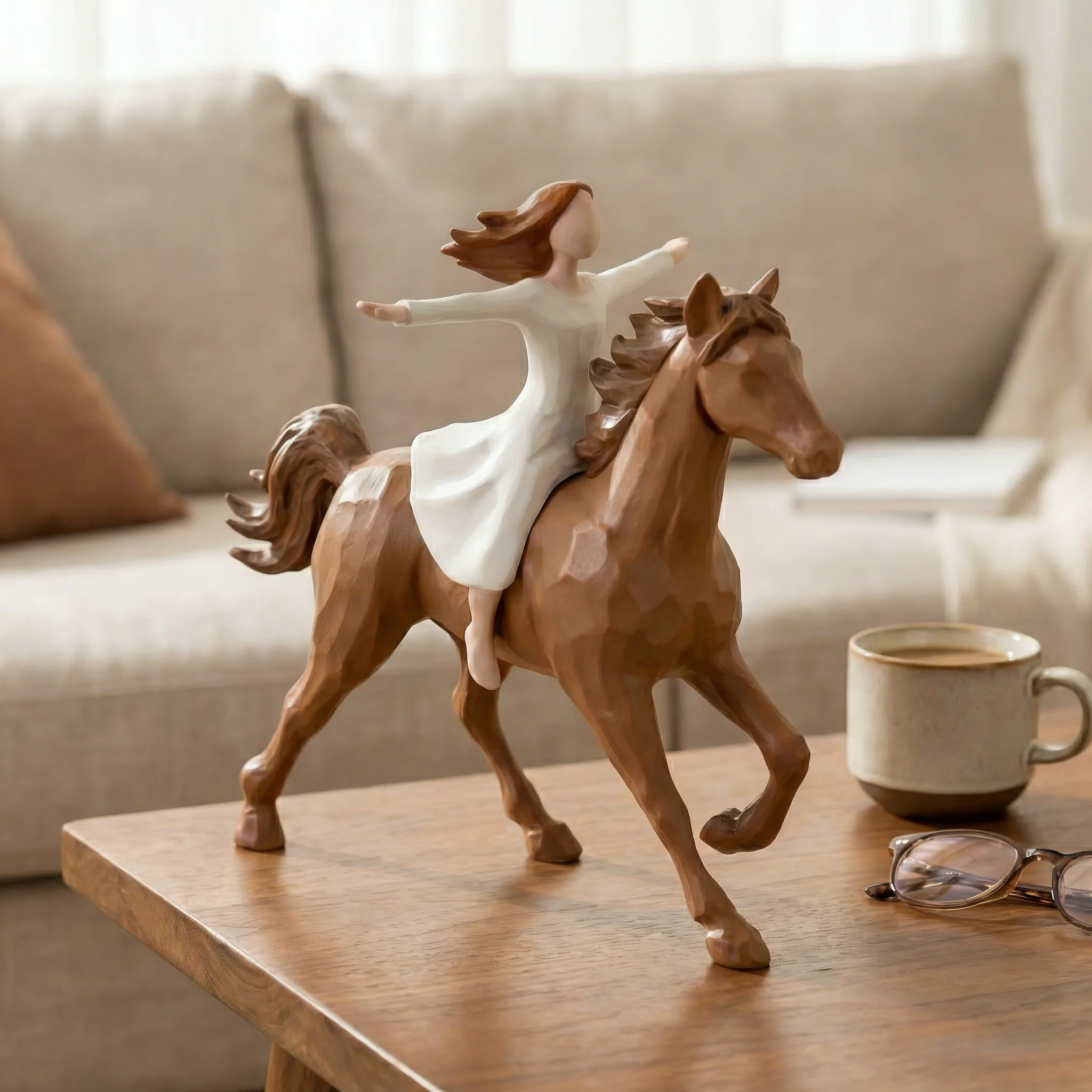 Handmade Resin Girl Riding Horse Figurine - Image 2