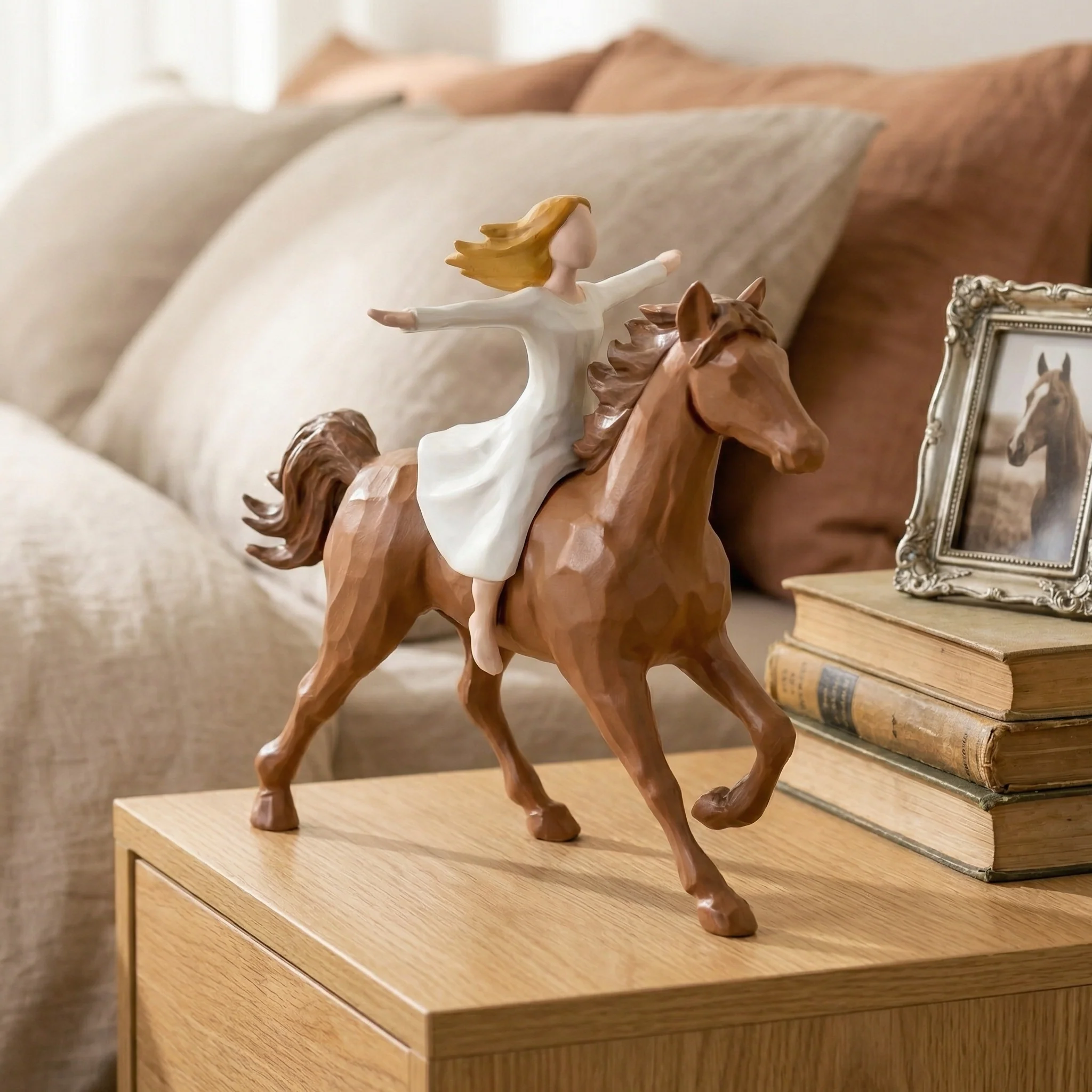 Handmade Resin Girl Riding Horse Figurine - Image 3