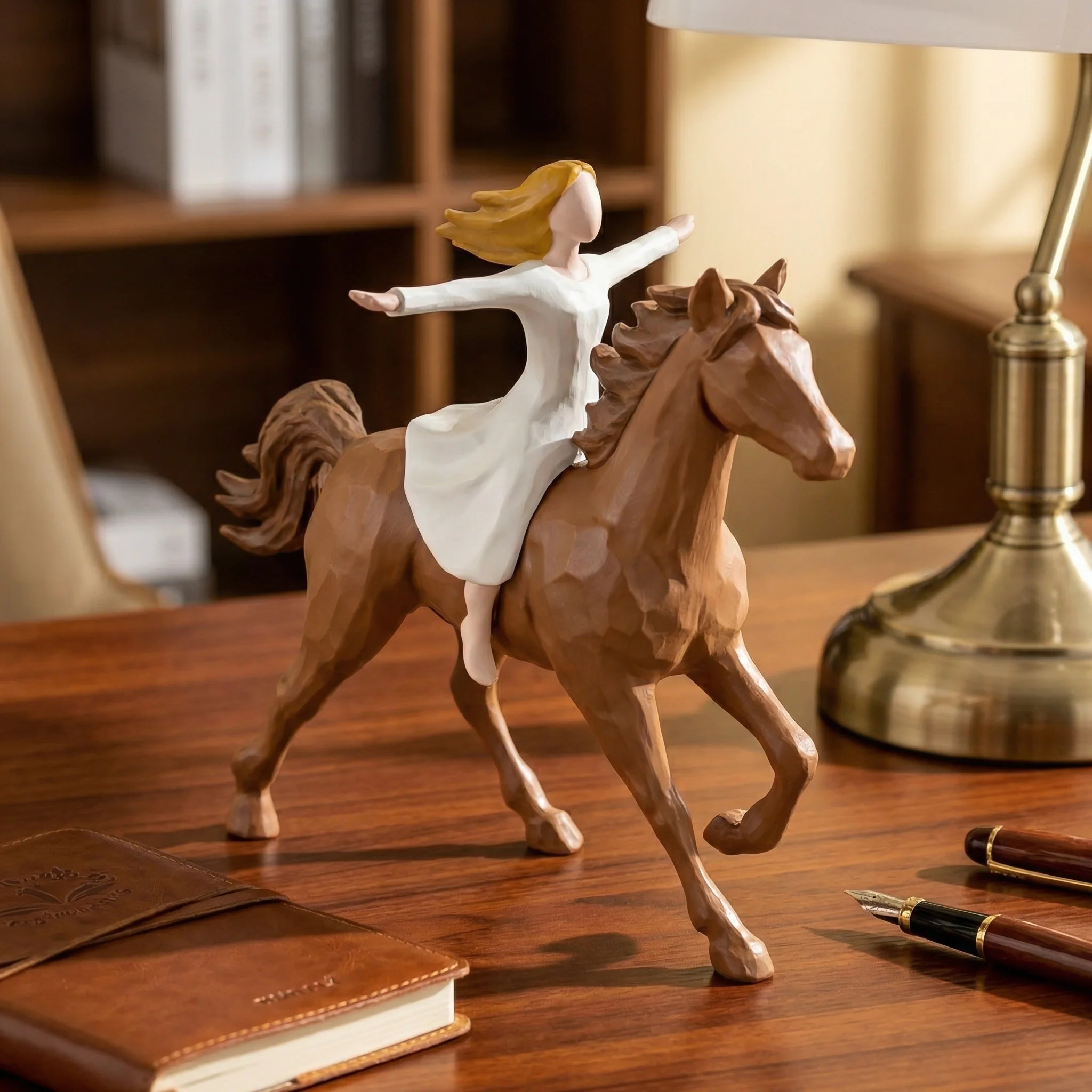 Handmade Resin Girl Riding Horse Figurine - Image 4