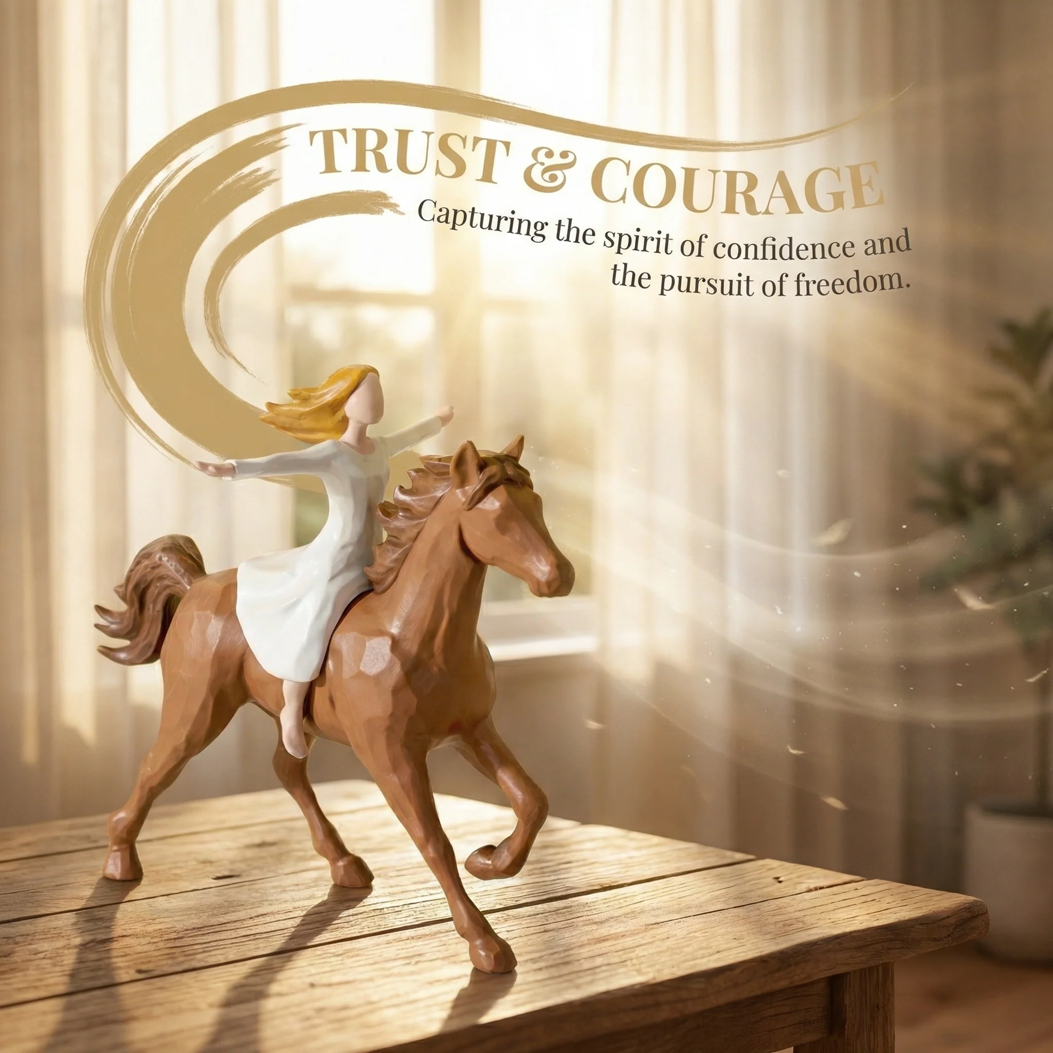 Handmade Resin Girl Riding Horse Figurine - Image 5
