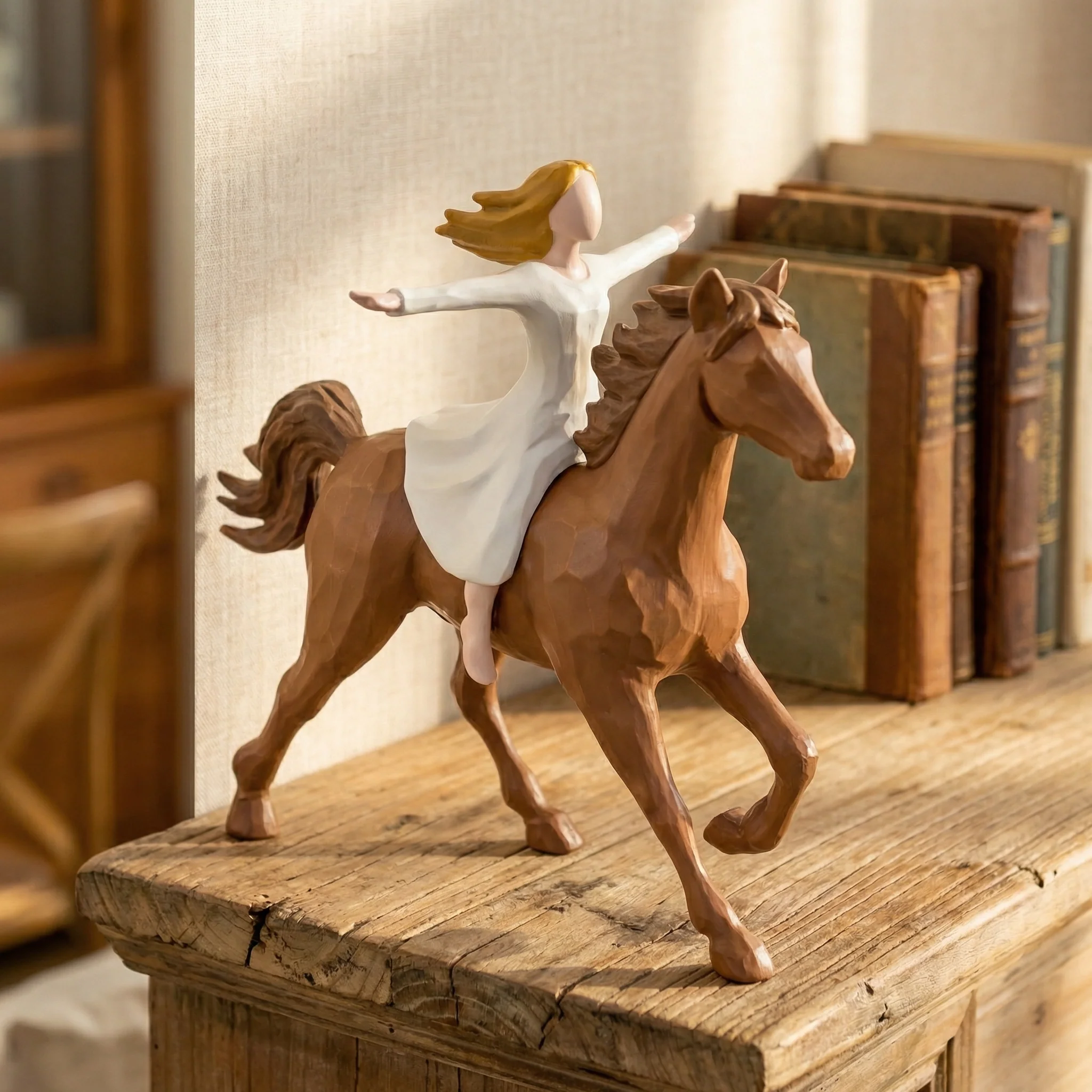 Handmade Resin Girl Riding Horse Figurine - Image 8