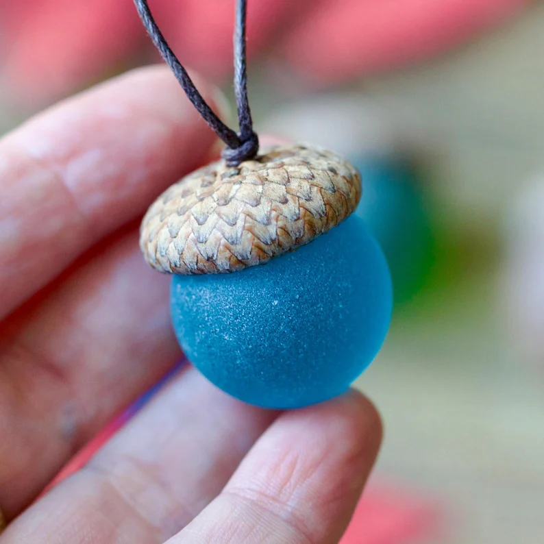 Handmade Sea Glass Acorns: NATURAL Cap Decorative Ornaments - Image 10