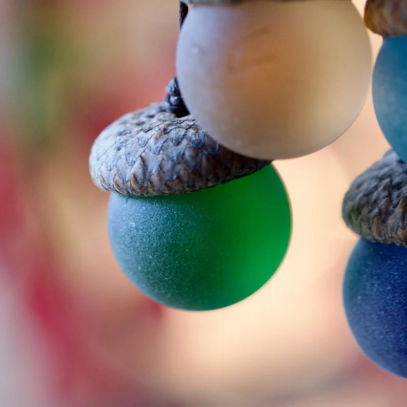 Handmade Sea Glass Acorns: NATURAL Cap Decorative Ornaments - Image 11