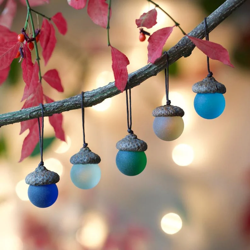 Handmade Sea Glass Acorns: NATURAL Cap Decorative Ornaments - Image 13
