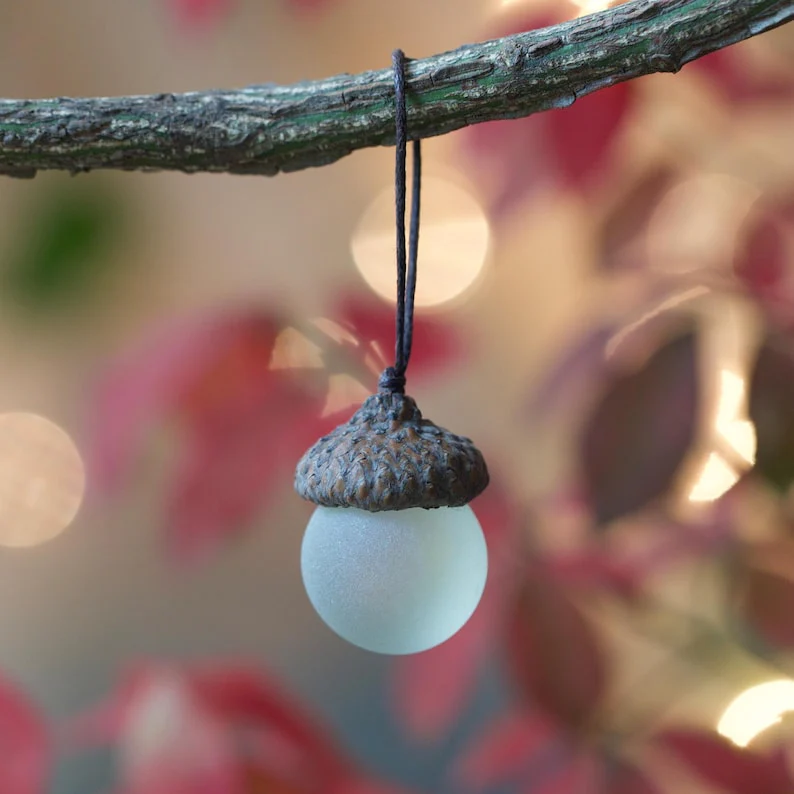Handmade Sea Glass Acorns: NATURAL Cap Decorative Ornaments - Image 3