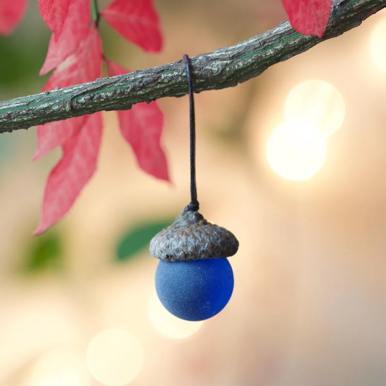 Handmade Sea Glass Acorns: NATURAL Cap Decorative Ornaments - Image 4