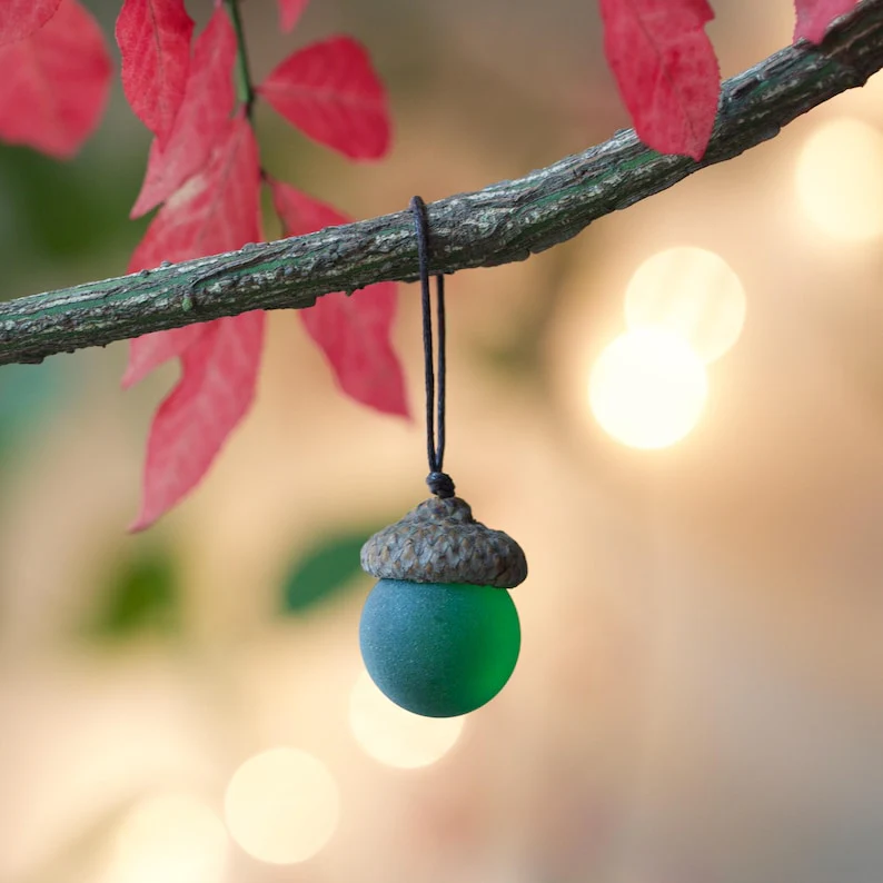 Handmade Sea Glass Acorns: NATURAL Cap Decorative Ornaments - Image 5