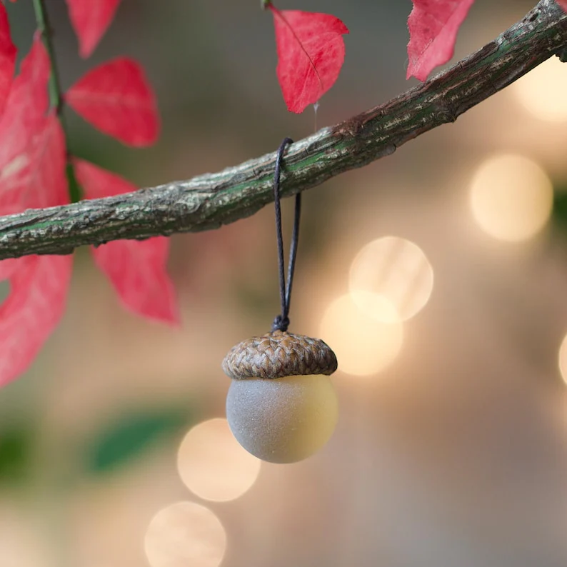 Handmade Sea Glass Acorns: NATURAL Cap Decorative Ornaments - Image 6