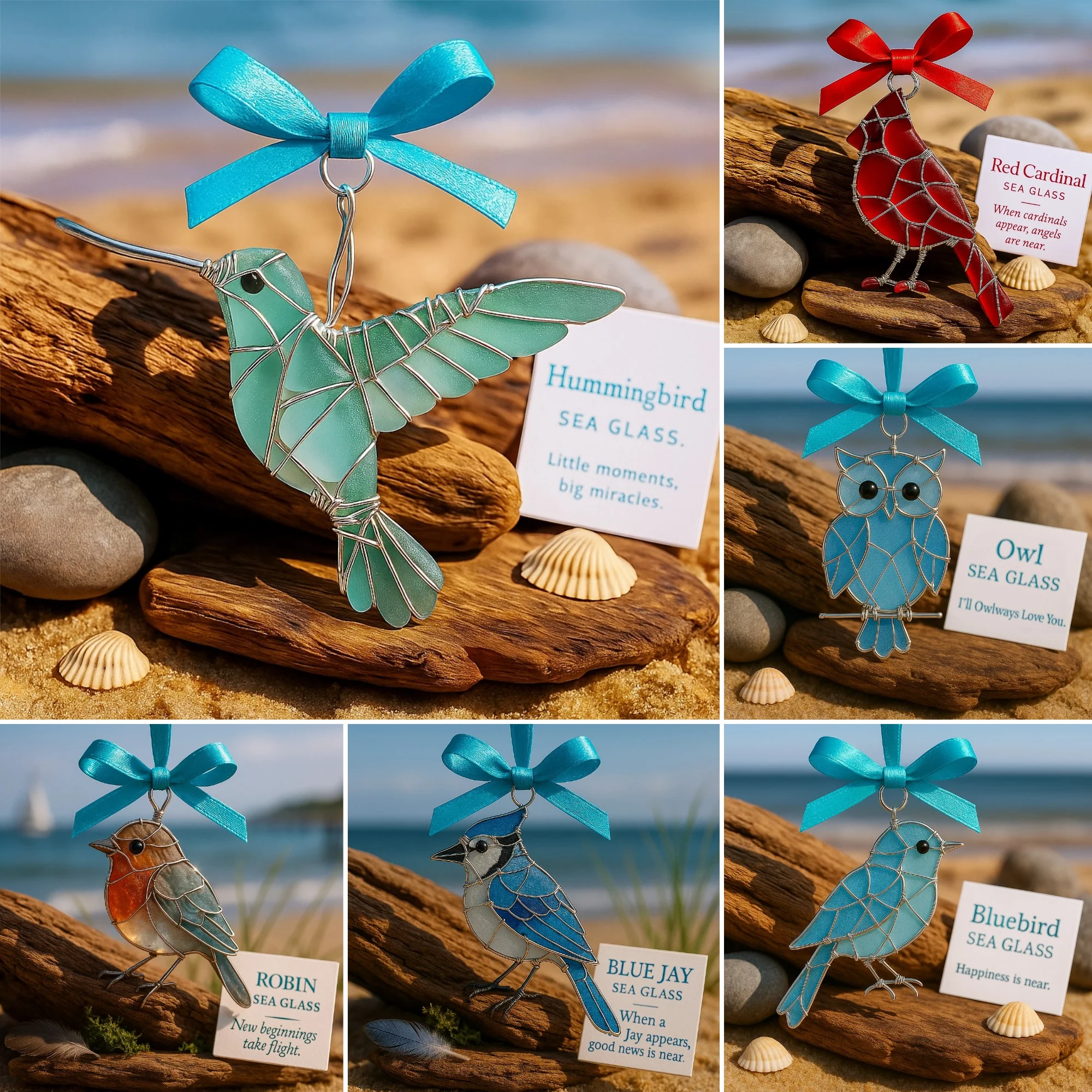 🌊Handmade Sea Glass Bird Ornament - Image 7