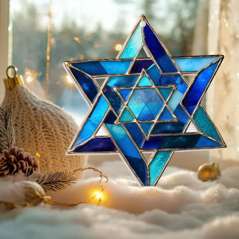 🎄Christmas Gift 50% Off--💝Handcrafted Star of David Glass Hanukkah Suncatcher - Image 3