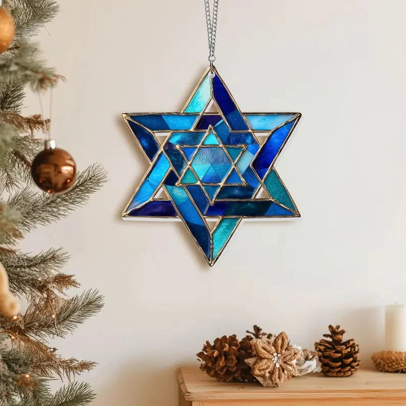 🎄Christmas Gift 50% Off--💝Handcrafted Star of David Glass Hanukkah Suncatcher - Image 4