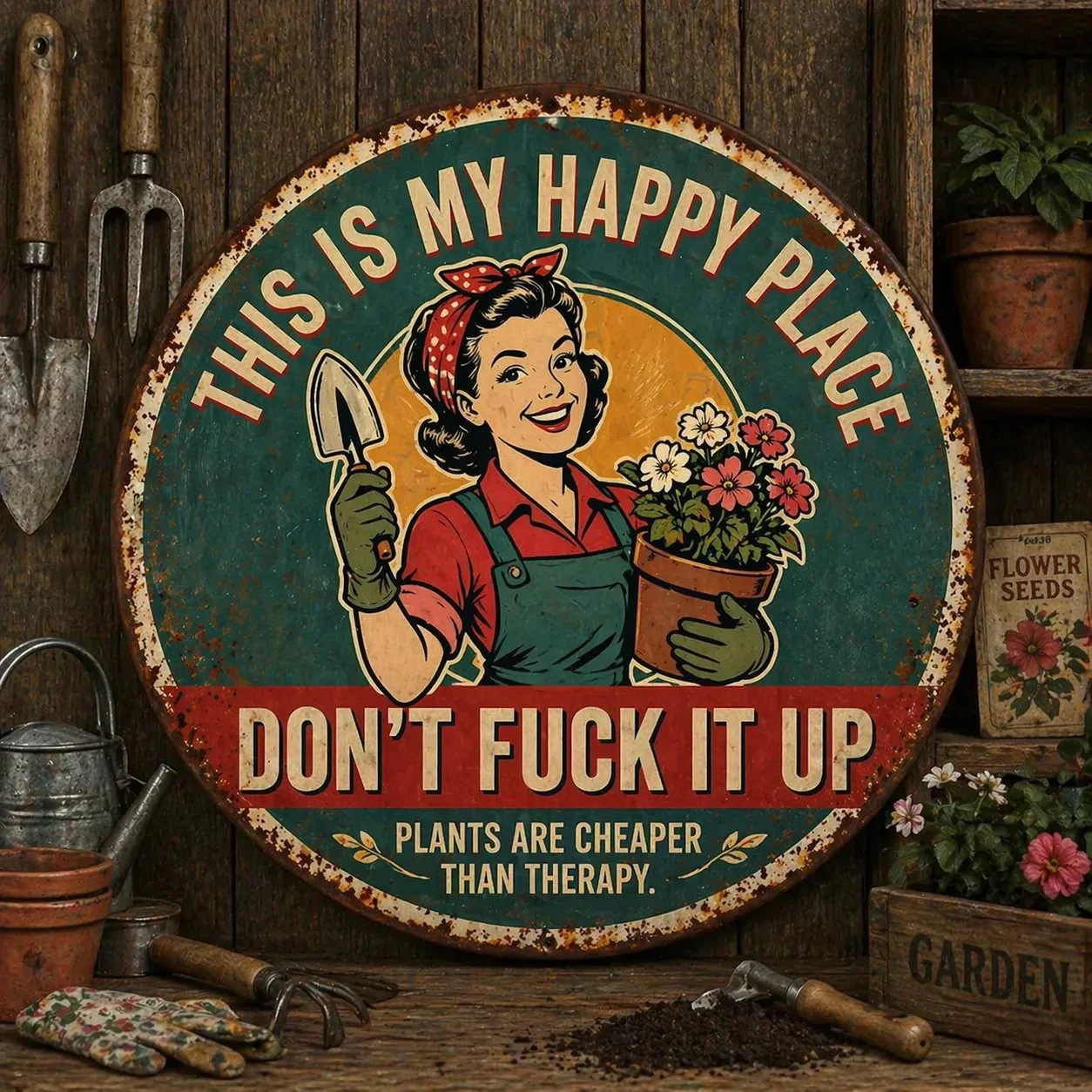 🌿🌿"This Is My Happy Place" Garden Metal Sign - Image 2