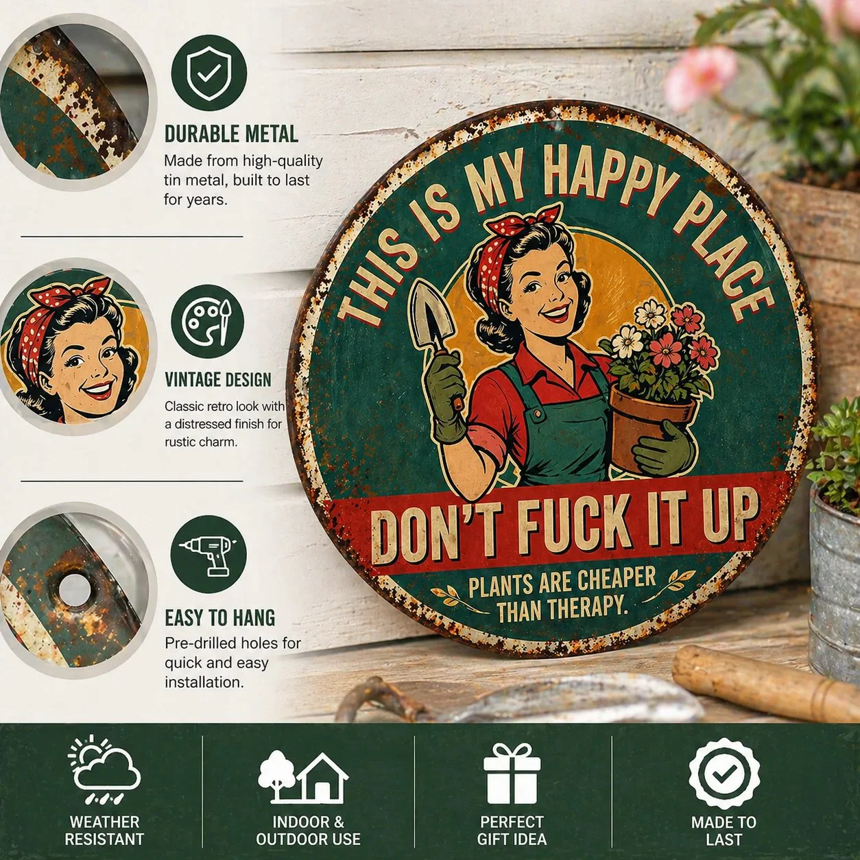 🌿🌿"This Is My Happy Place" Garden Metal Sign - Image 4