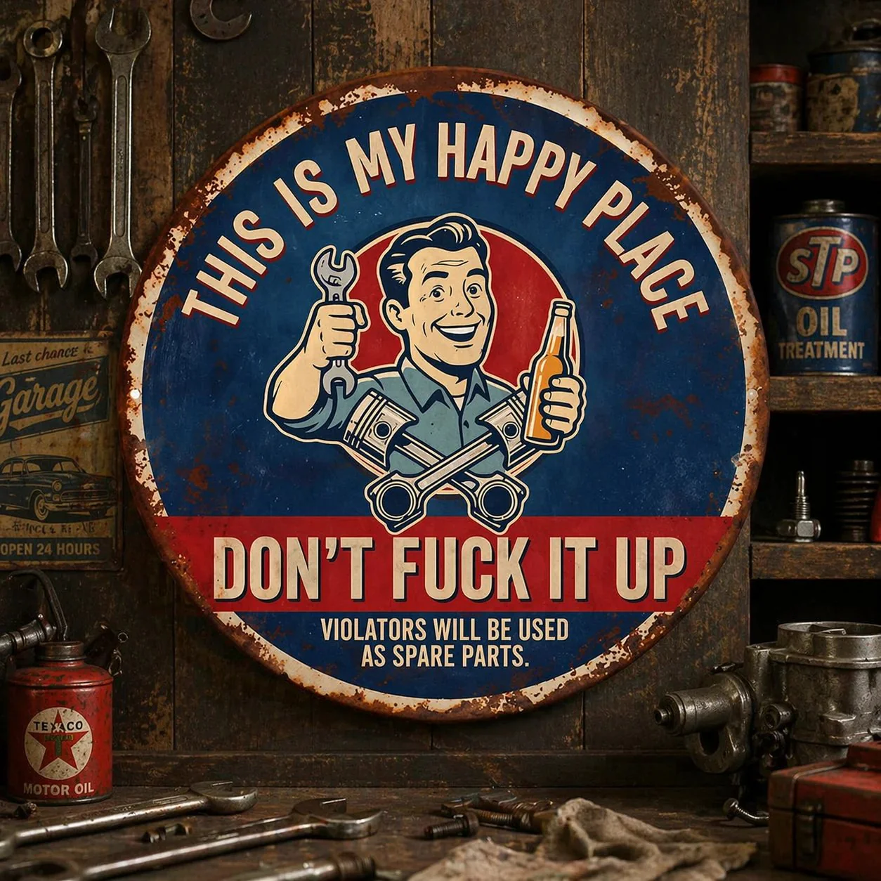 🔩🔩🔧"This Is My Happy Place" Metal Tin Sign