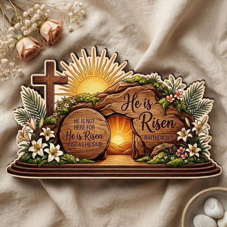 ✝He Is Risen Wooden Block Decor - Image 4