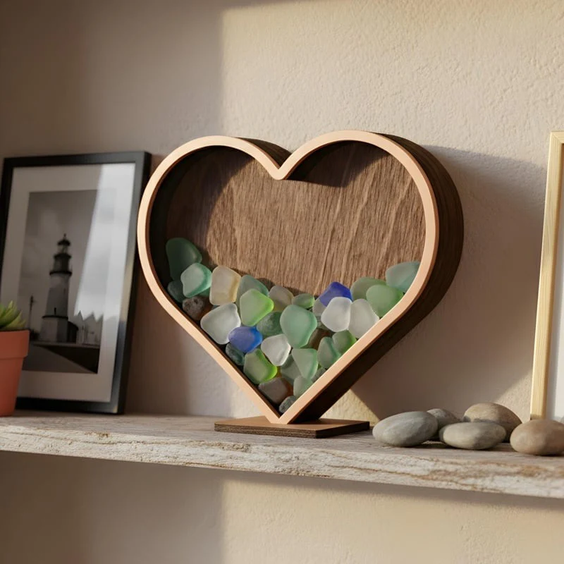 Heart Sea Glass Display Box: Coastal Decor Shadow Box - Image 4