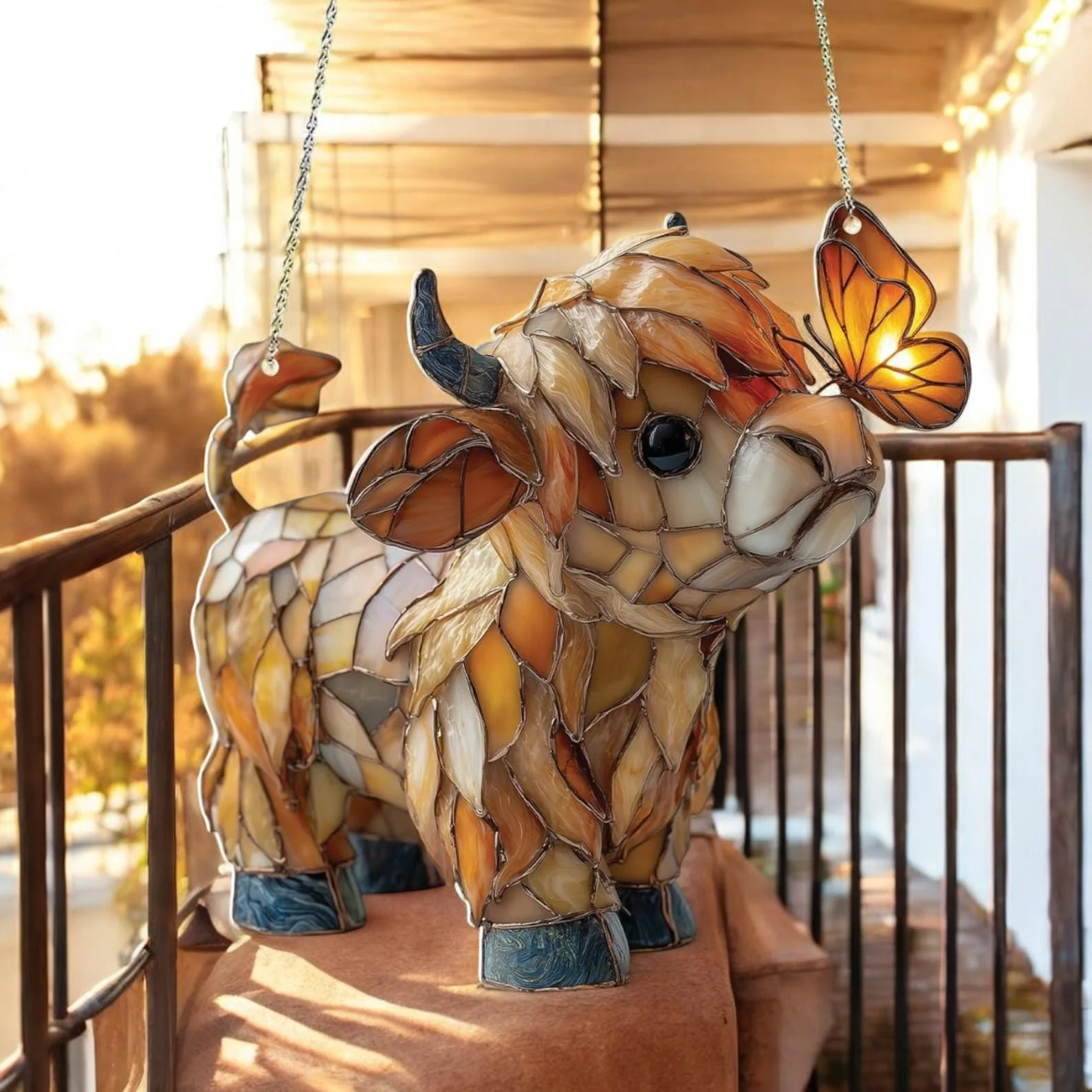 Highland Cow Butterfly Suncatcher | Stained Glass Style Window Hanging - Image 2