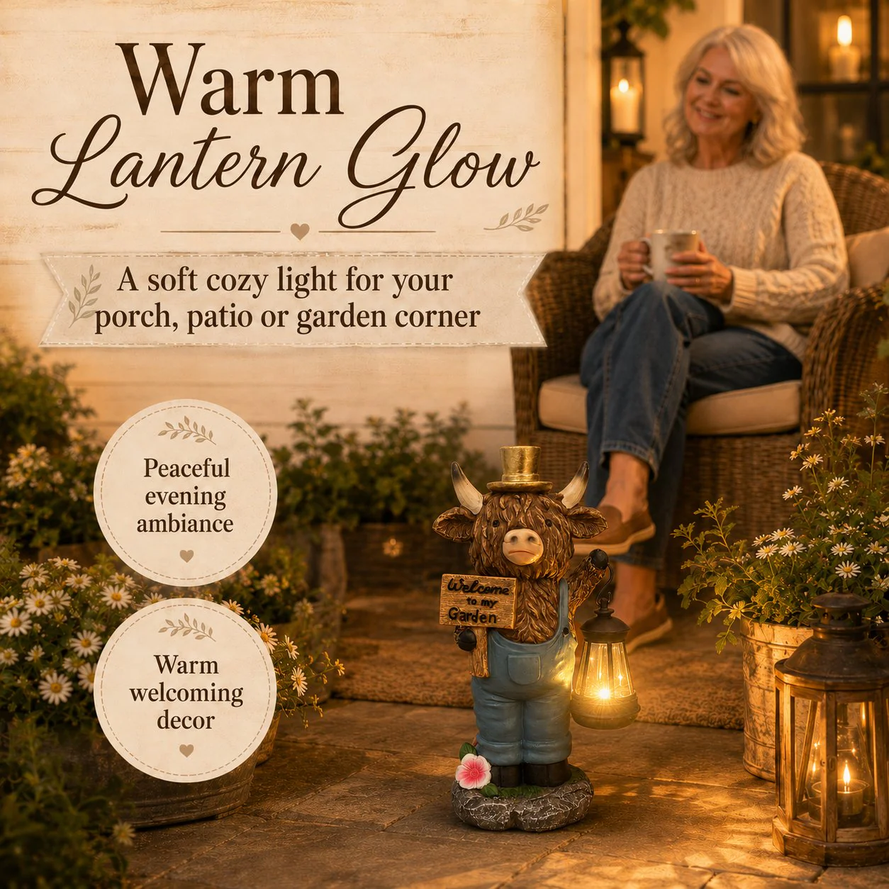 🐂Handcrafted Highland Cow Solar Garden Lantern Statue - Image 4