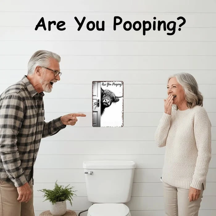 Vintage Highland Cow Sign – Funny"Are You Pooping?" Wall Decor😂 - Image 2