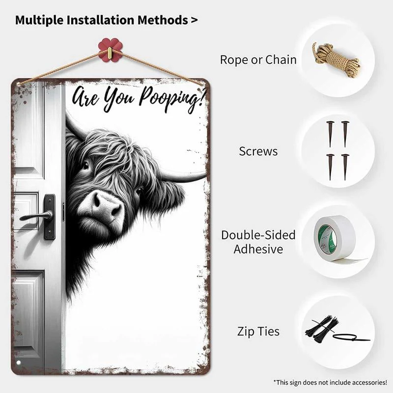 Vintage Highland Cow Sign – Funny"Are You Pooping?" Wall Decor😂 - Image 3