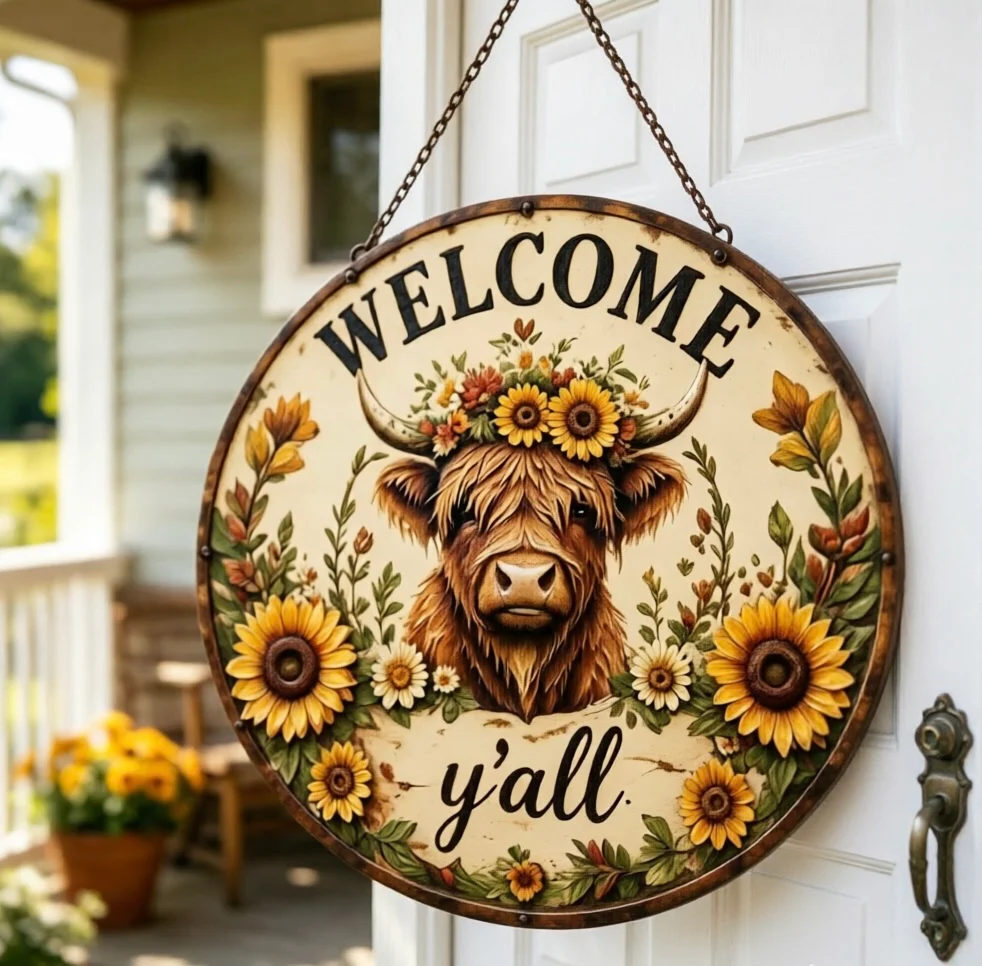 🌻🐂 Highland Cow Sunflower Welcome Sign - Image 2