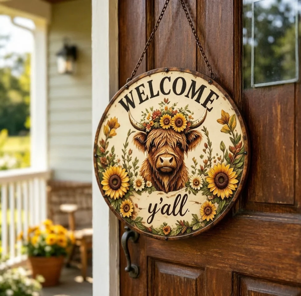 🌻🐂 Highland Cow Sunflower Welcome Sign - Image 3