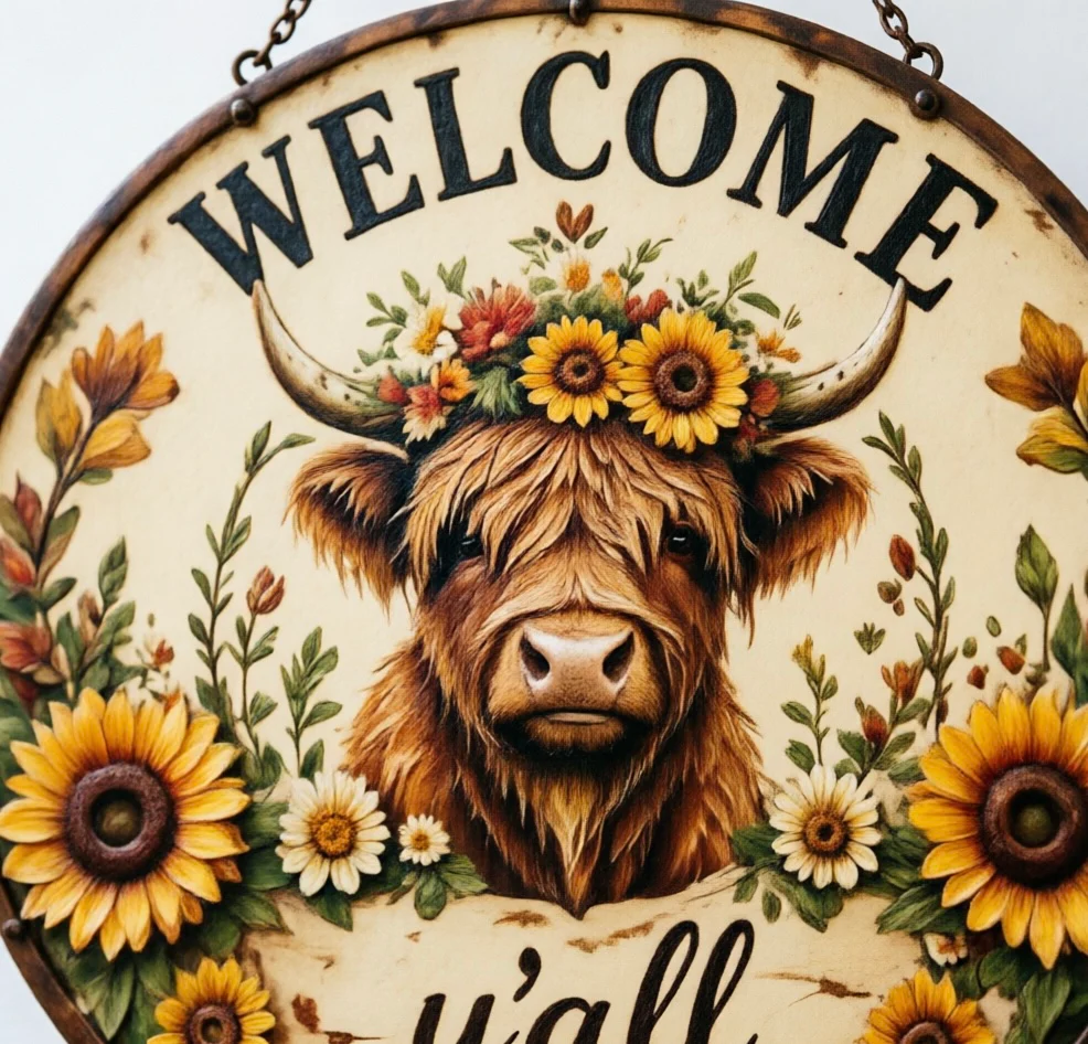 🌻🐂 Highland Cow Sunflower Welcome Sign - Image 4