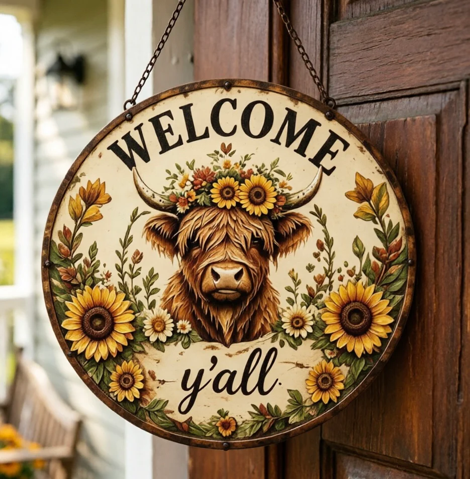 🌻🐂 Highland Cow Sunflower Welcome Sign - Image 7
