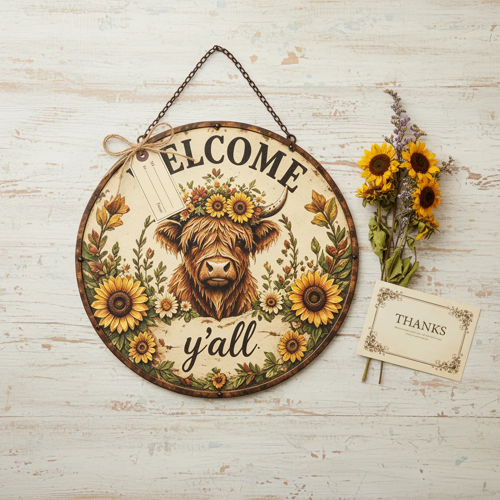 🌻🐂 Highland Cow Sunflower Welcome Sign - Image 8