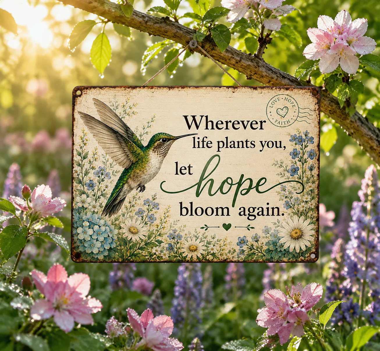 🌿 Hope Bloom Again Hummingbird Garden Sign - Image 2