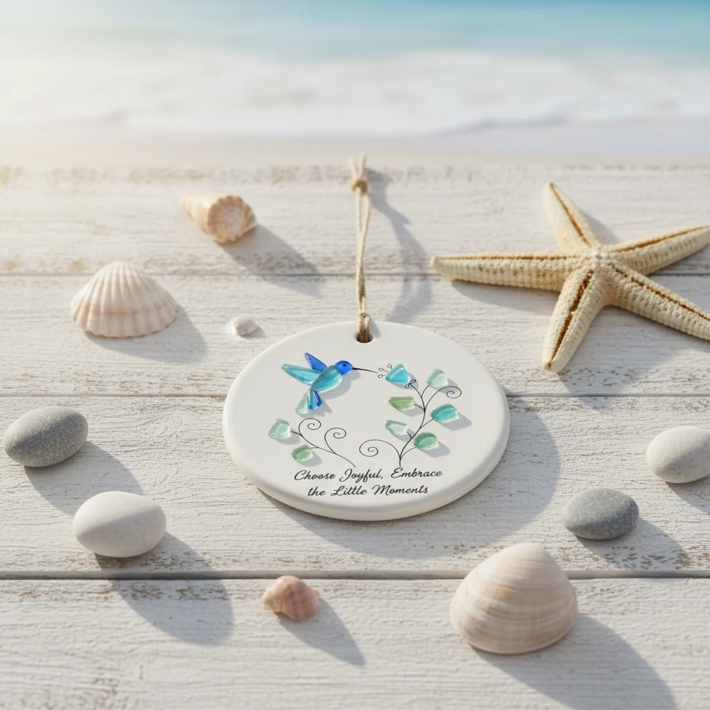 Hummingbird Sea Glass Ceramic Ornament - Image 2