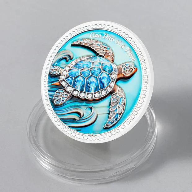 Inspirational Sobriety Coin with 3D Turtle - Image 3