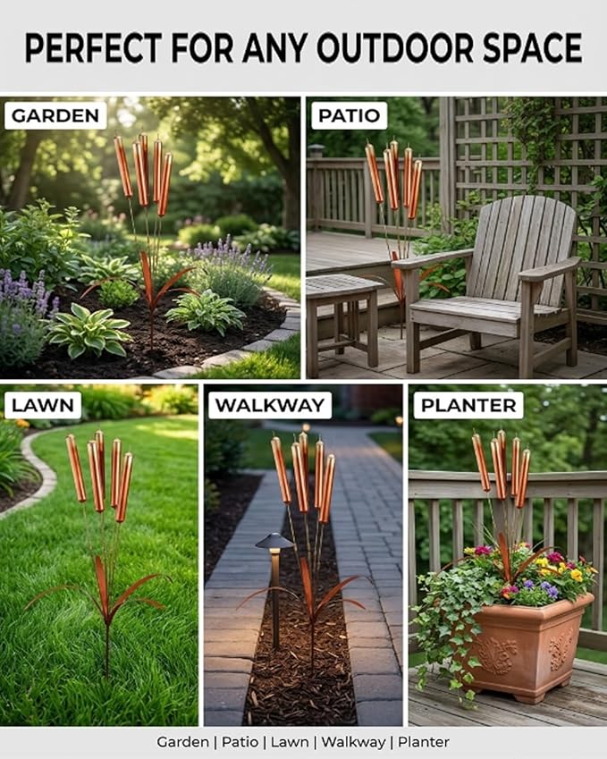 🔥Limited Time Offer 🎐Copper Cattail Wind Chime Garden Stake, Rustic Metal Outdoor Yard Decor - Image 2