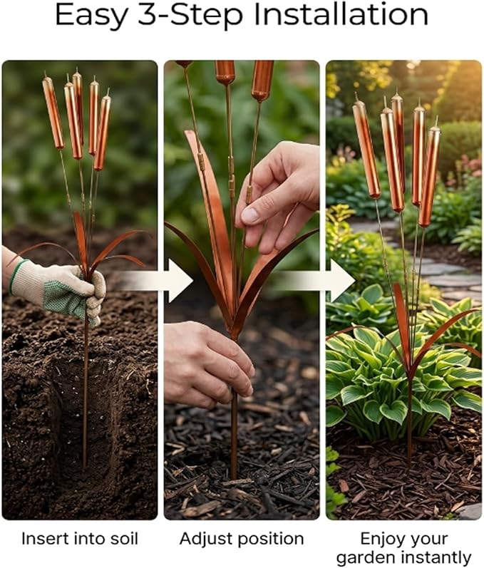 🔥Limited Time Offer 🎐Copper Cattail Wind Chime Garden Stake, Rustic Metal Outdoor Yard Decor - Image 3