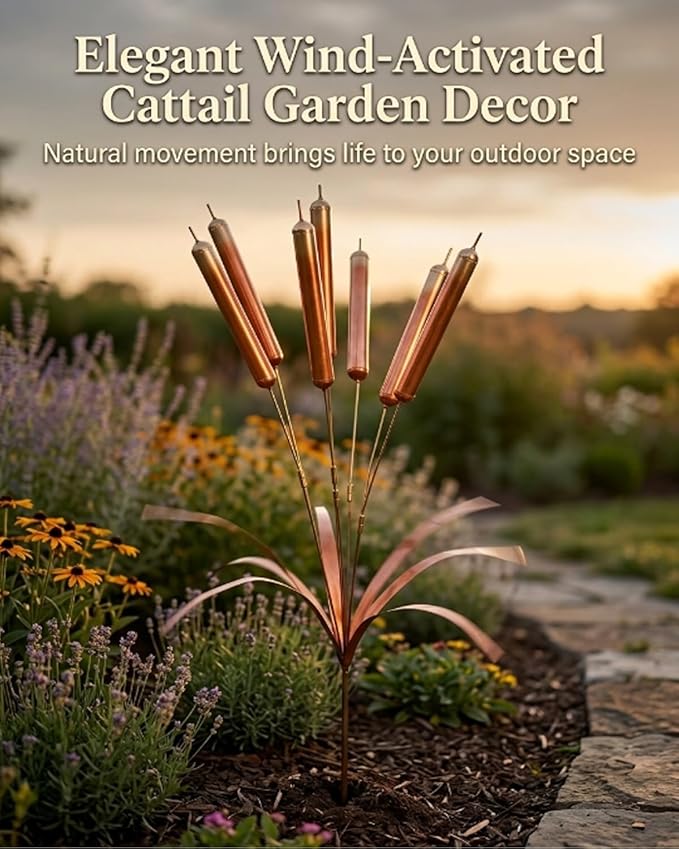 🔥Limited Time Offer 🎐Copper Cattail Wind Chime Garden Stake, Rustic Metal Outdoor Yard Decor - Image 4