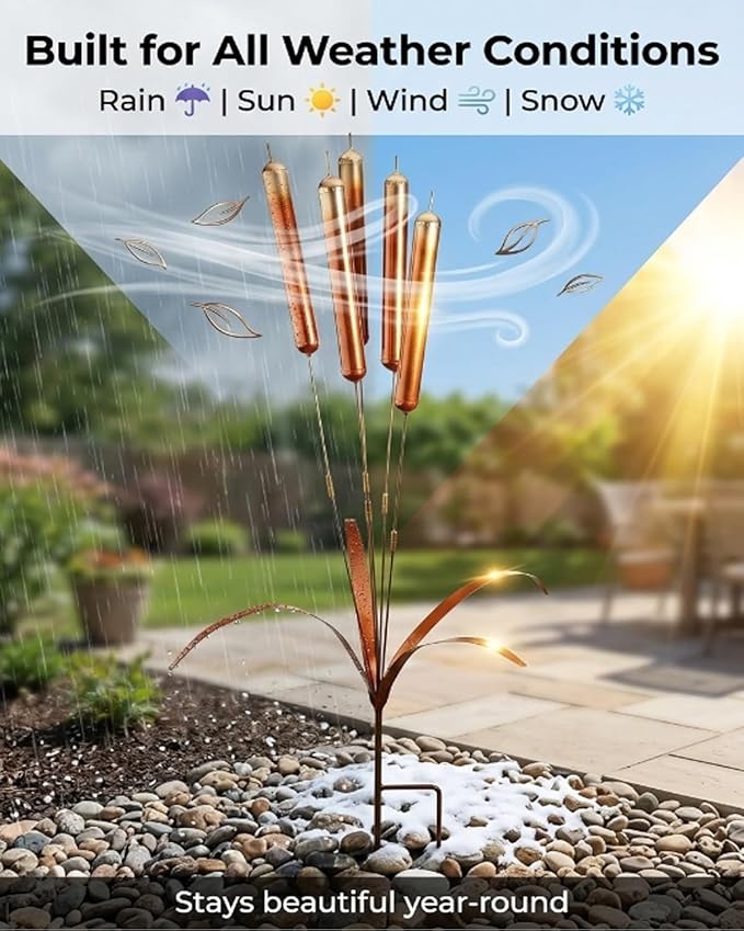 🔥Limited Time Offer 🎐Copper Cattail Wind Chime Garden Stake, Rustic Metal Outdoor Yard Decor - Image 5