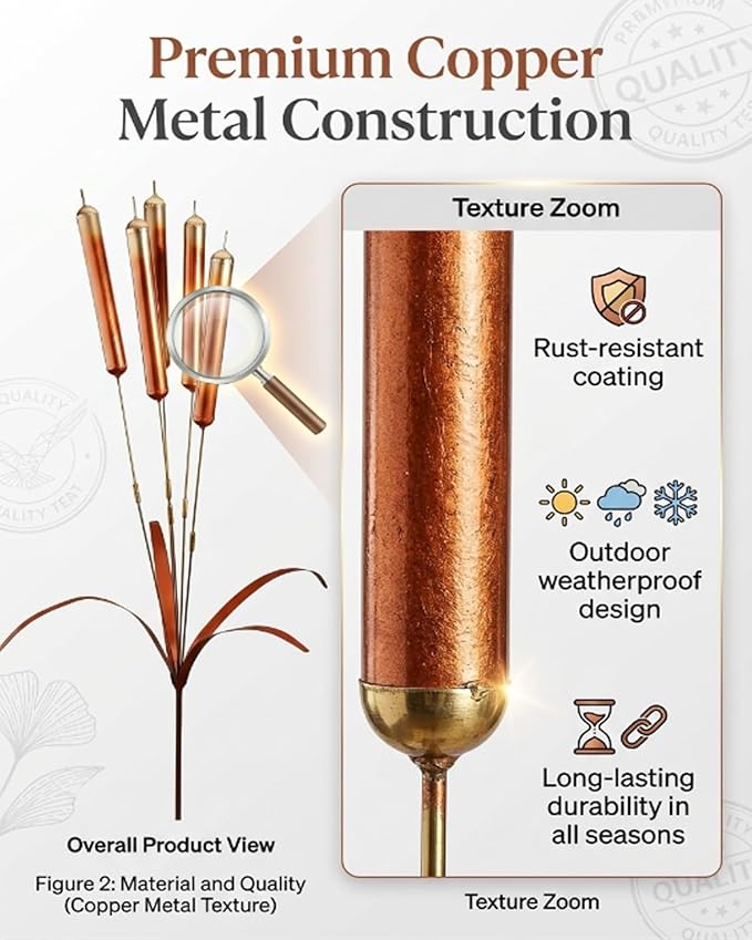 🔥Limited Time Offer 🎐Copper Cattail Wind Chime Garden Stake, Rustic Metal Outdoor Yard Decor - Image 6