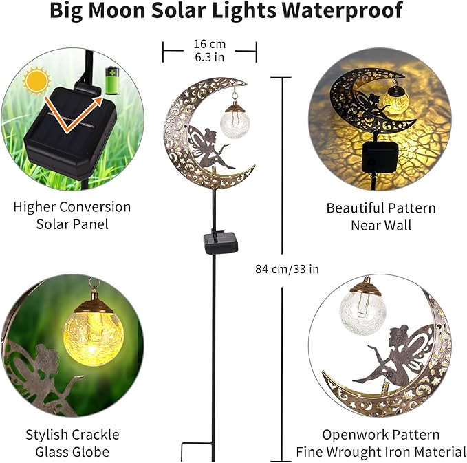 🔥Limited-time 50% discount🌙Fairy on Moon Solar Garden Stake Lights, Crackle Glass LED Outdoor Decor (3 Styles) - Image 11