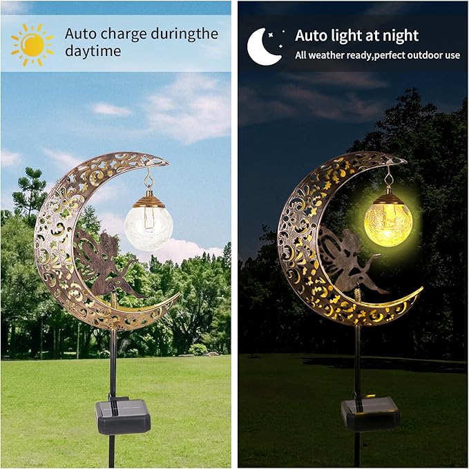🔥Limited-time 50% discount🌙Fairy on Moon Solar Garden Stake Lights, Crackle Glass LED Outdoor Decor (3 Styles) - Image 5