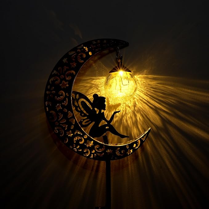 🔥Limited-time 50% discount🌙Fairy on Moon Solar Garden Stake Lights, Crackle Glass LED Outdoor Decor (3 Styles) - Image 6